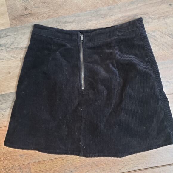 Grommets Lace Up Corduroy Zip Rib Black A-Line Mini Skirt Grunge Goth Witchy S - Picture 10 of 12